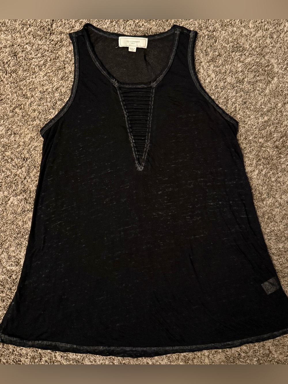 No Comment NY-LA Sheer Black Sleeveless Tank with Ladder V-Insert